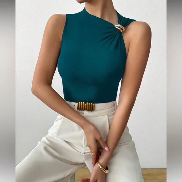 Rust Brown Asymmetrical Women Top